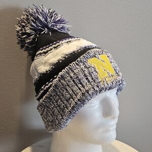 North Vikings Knitted Beanie with Pom Pom - Navy, White, and Yellow